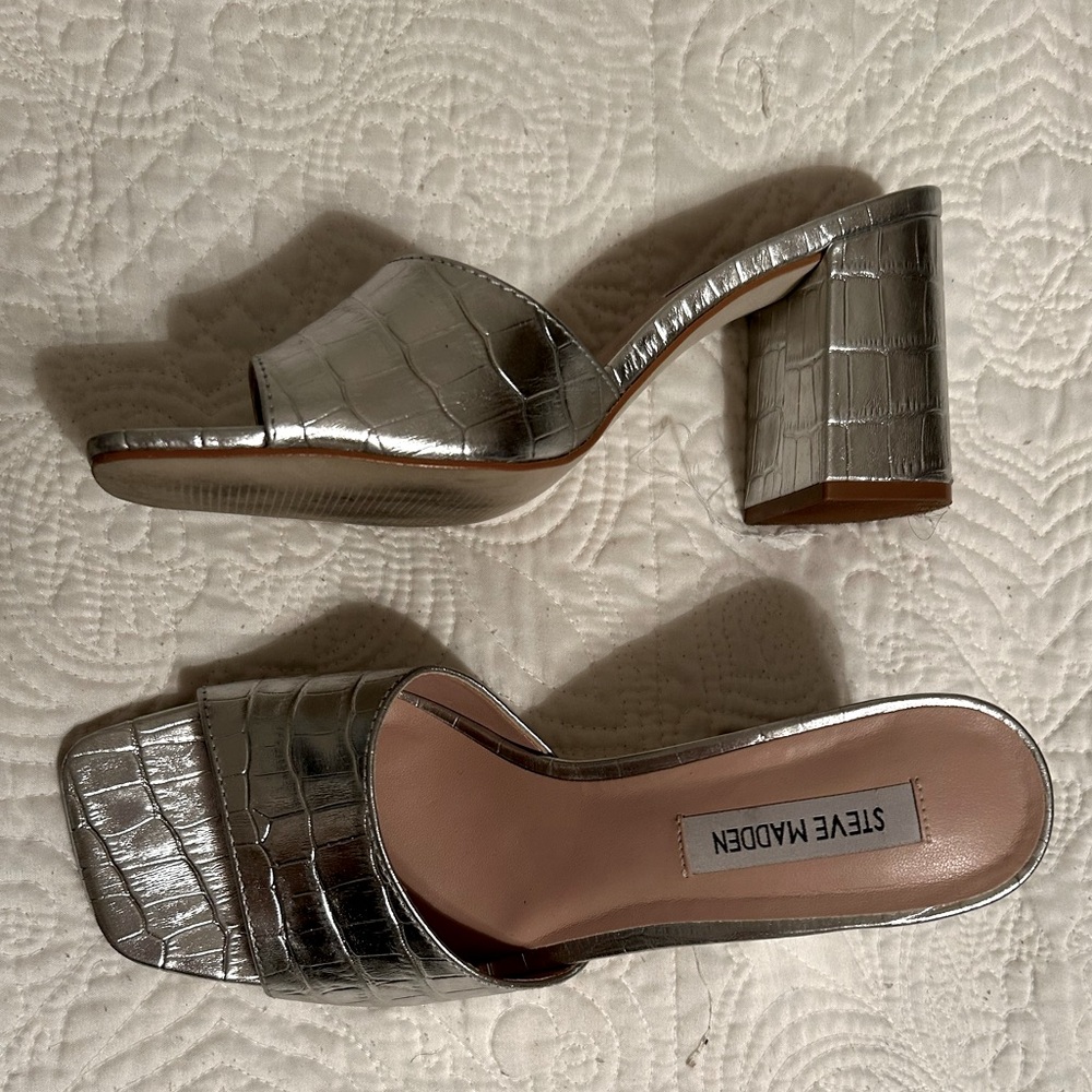 Steve Madden croc-embossed mules.